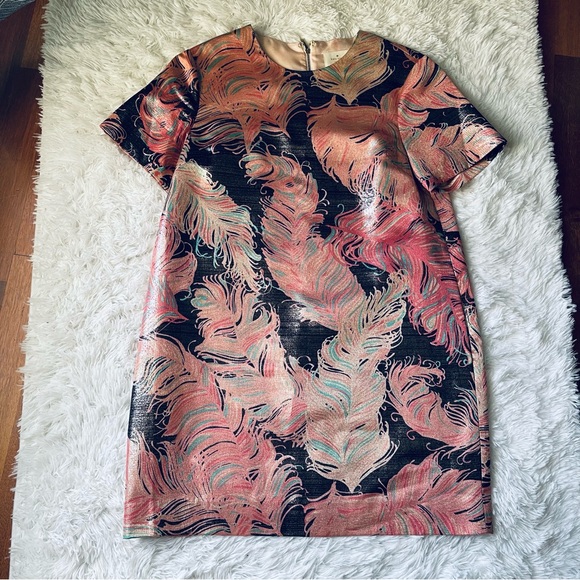 Kate Spade New York Regal Plumes Metallic Feather Print Pink Shift Dress - Picture 14 of 14